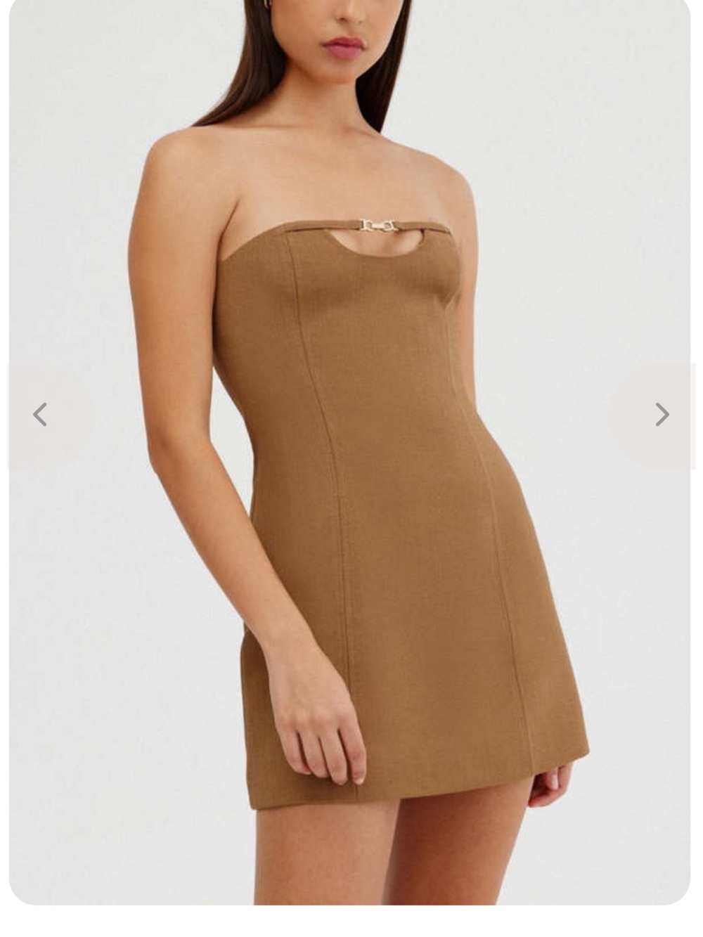 SIGNIFICANT OTHER Strapless Tan Bodycon Dress with Gold Detail